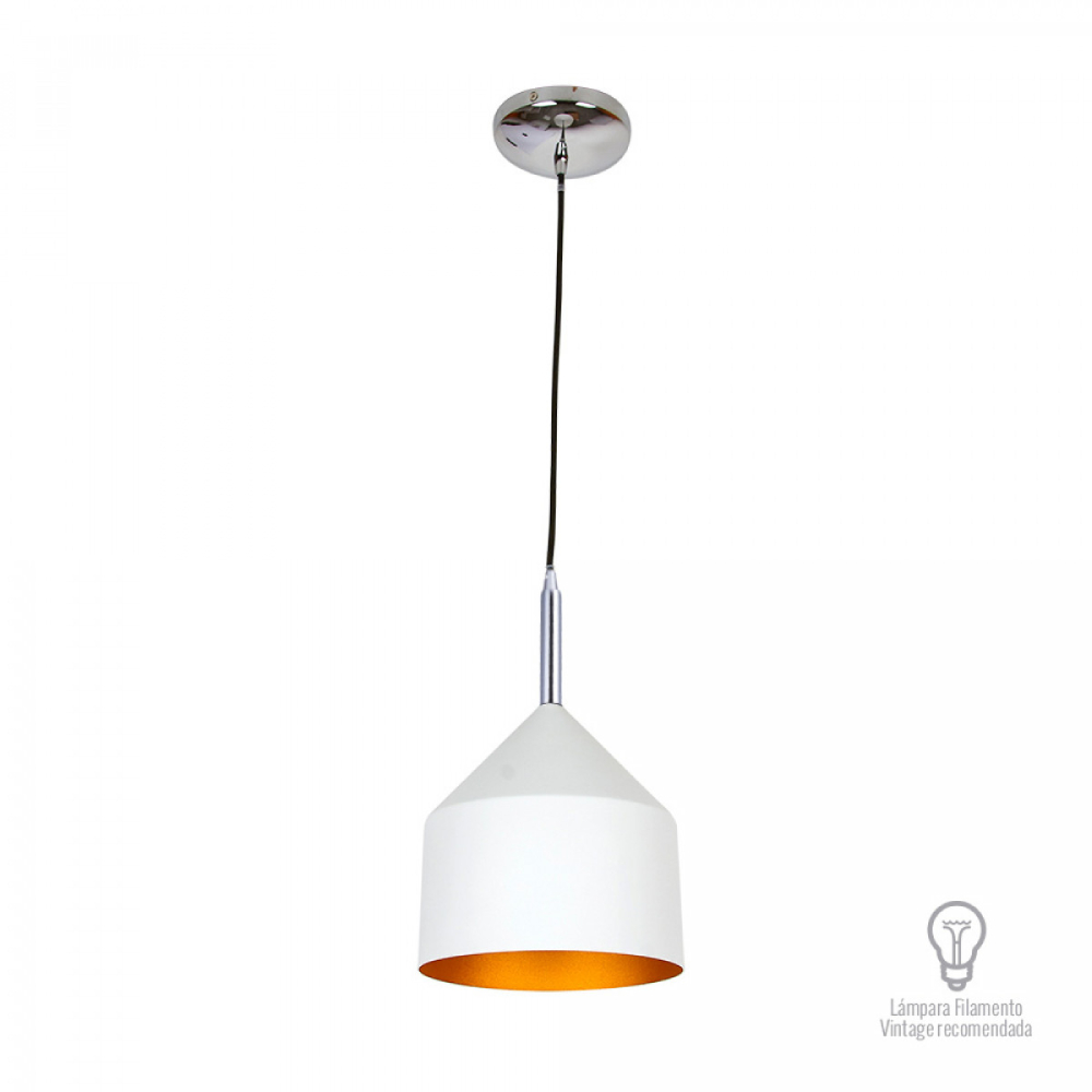 FLOTEC21116403B-Flores-Blanco-Tecnolite-01 Lámpara Colgante Metálica Cónica Blanca (Sin Bombillo) Auva - Imagen 1