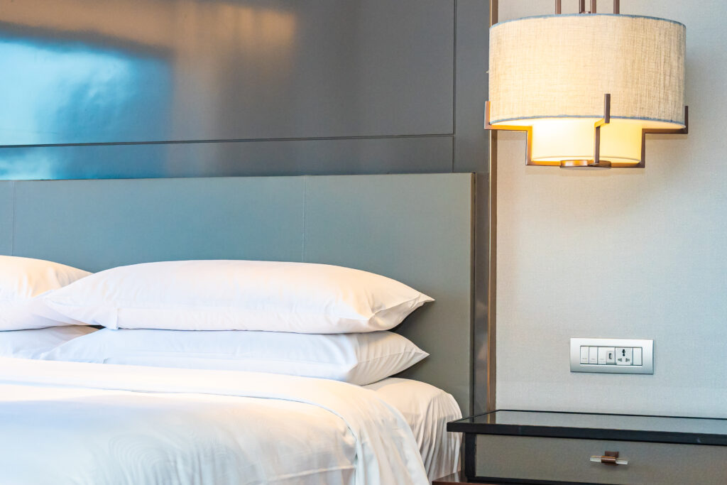 Beautiful luxury comfortable white pillow and blanket