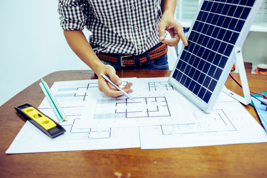 Architectural offiice site desk Solar cell background constructi