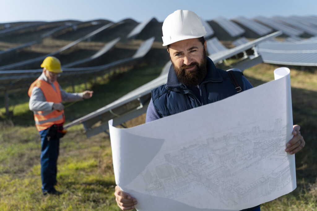 person near alternative energy plant