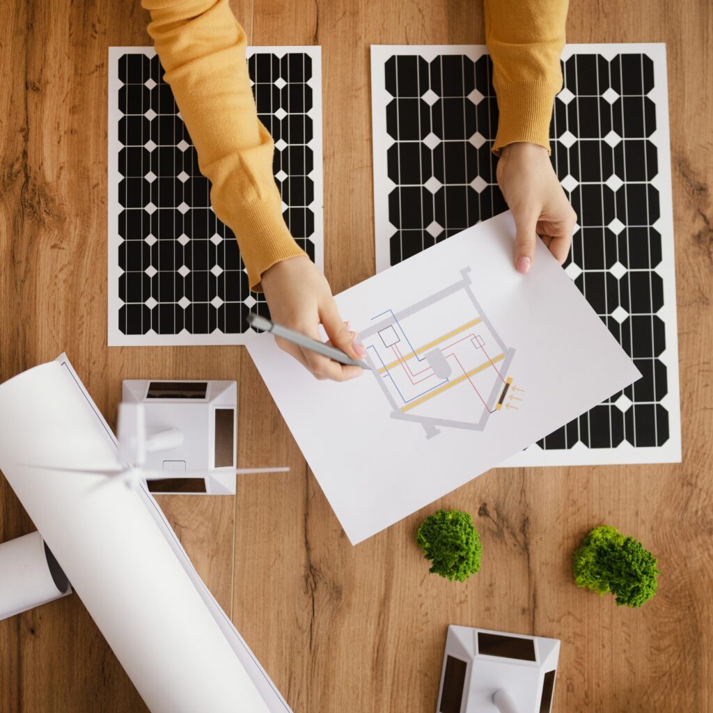 woman working environment project top view