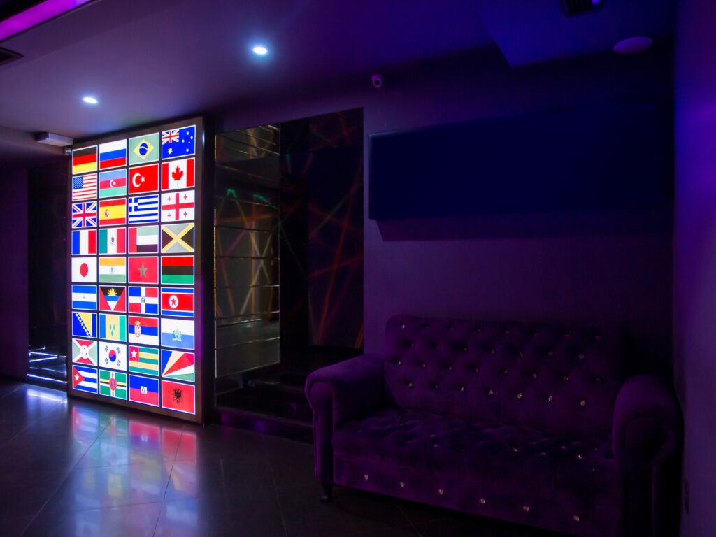 led screen with the flags of the world countries