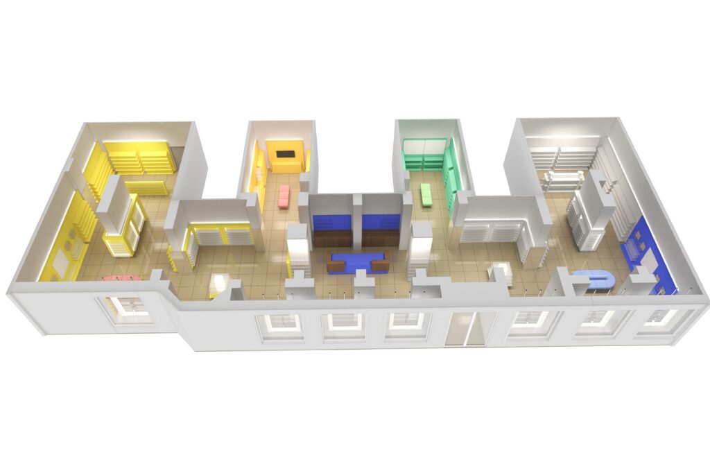 shopping mall interior visualization 3d illustration